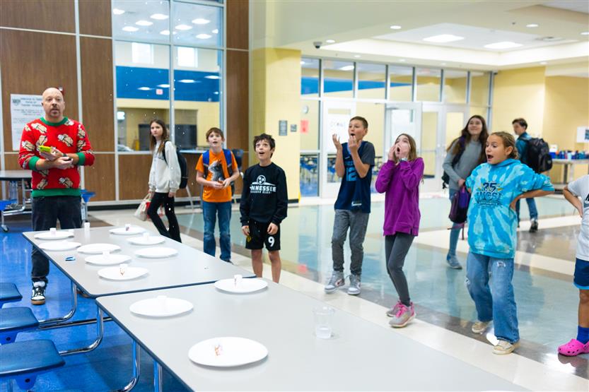 Students do a STEM challenge in class